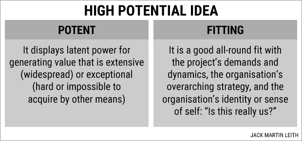 A high potential idea is potent and fitting